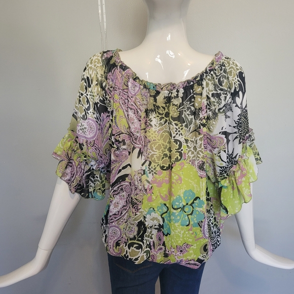 Beige by ECI Colorful Peasant Top, VGUC, Size M - Picture 3 of 9